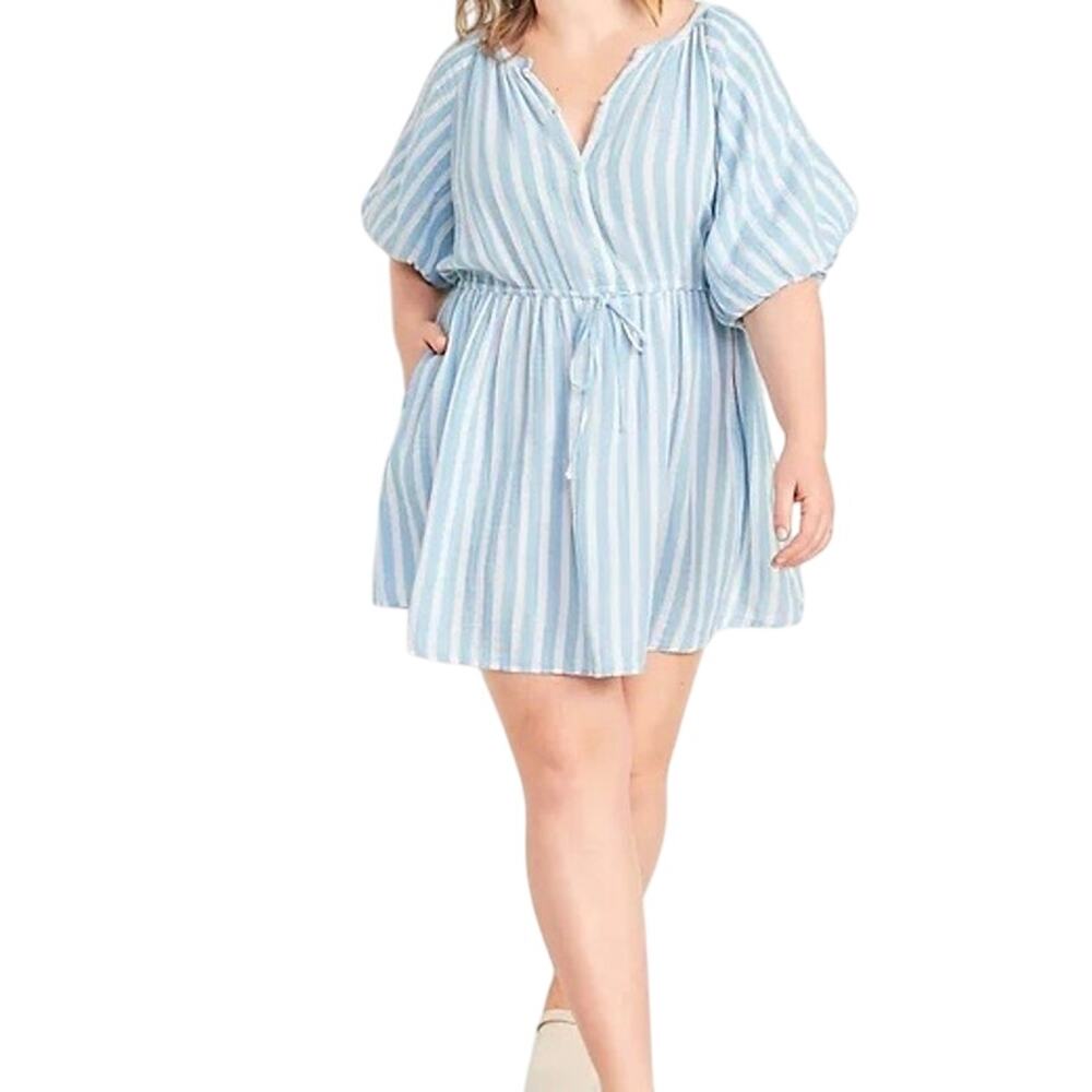Old Navy Puff-Sleeve Stripe Printed Mini Shirt Dress Size Large